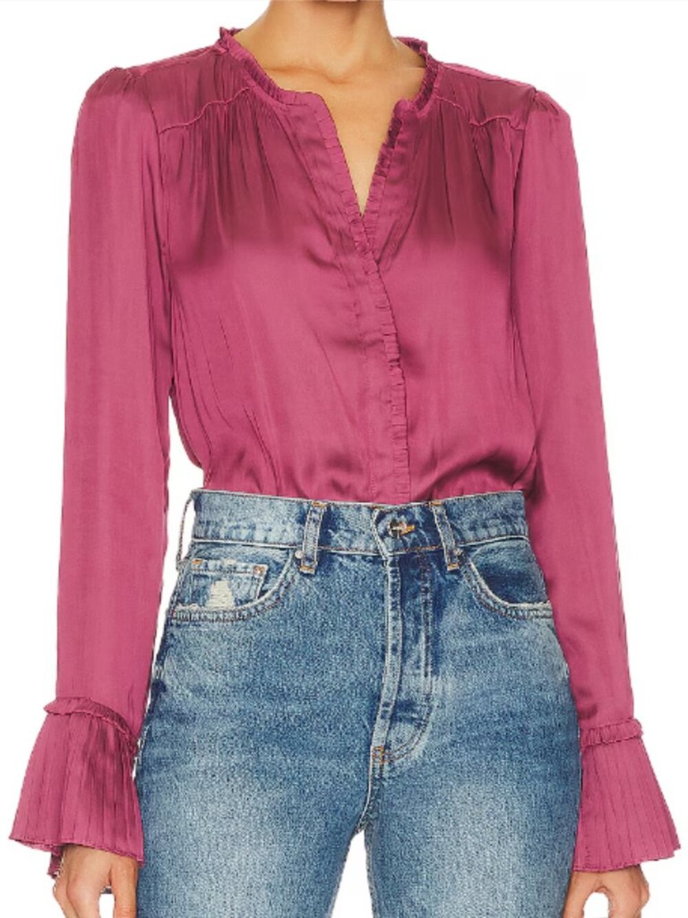 PAIGE Palma Blouse Long Sleeve Button Front Raspberry Mousse Women's Medium